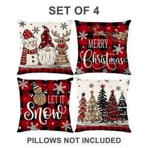 Festive Holiday Throw Pillow Covers Set of 4 New